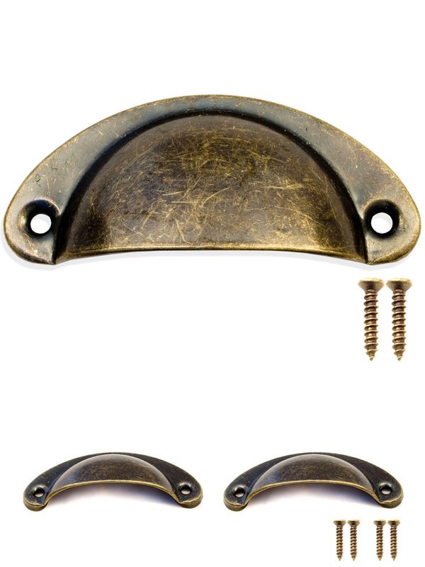 FUXXER® - 2x Antik Schubladen Griff-Muscheln Bronze Eisen Design | 80x36mm inklusive 4 Schrauben 2er