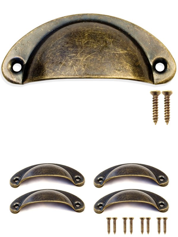 FUXXER® - 4x Antik Schubladen Griff-Muscheln Bronze Eisen Design | 80x36mm inklusive 8 Schrauben 4er