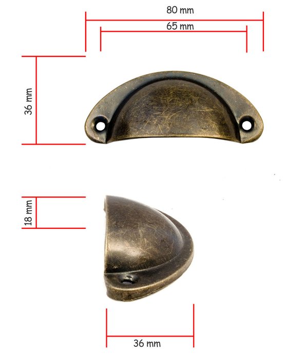 FUXXER® - 6x Antik Schubladen Griff-Muscheln Bronze Eisen Design | 80x36mm inklusive 1 Schrauben 6er
