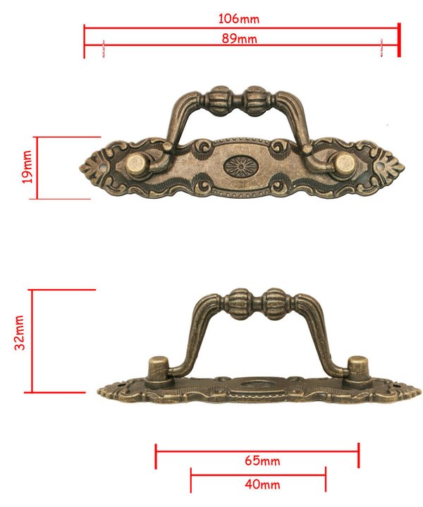 FUXXER® - 2x Antik Griffe klappbar | Schubladen, Kommoden | Bronze Design 10,5 x 2cm, 2er Set