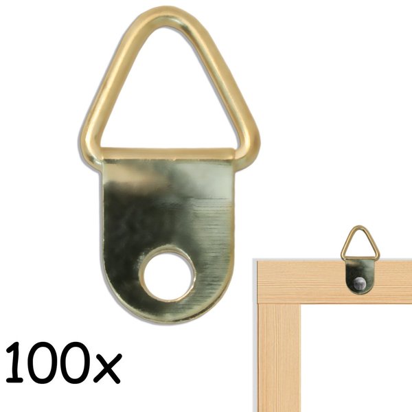 FUXXER® - 100x Bilder Haken Messing | Dreieck Haken mit Öse, 22 x 13 mm | 100er Set