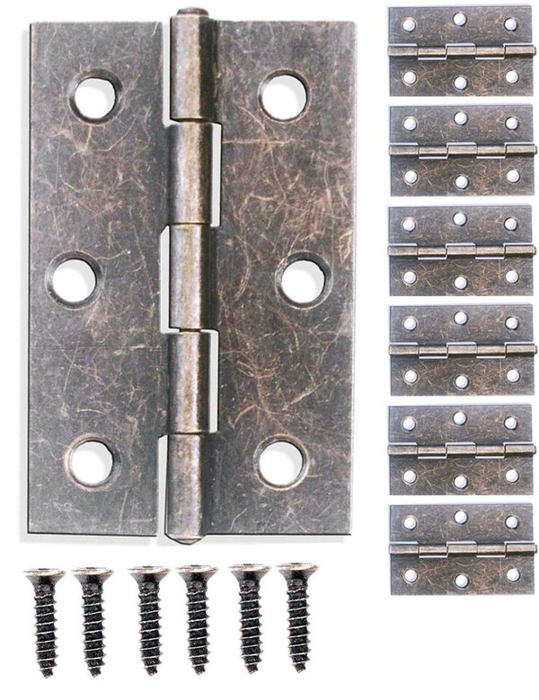 FUXXER® - 6x Antik Scharniere | Bronze Eisen Design | 62x40mm, 6er Set, inkl. Schrauben