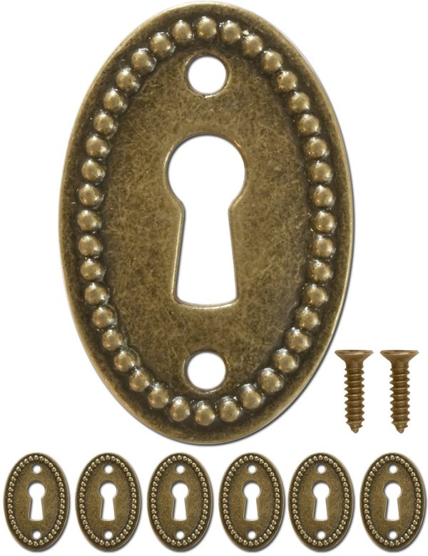 FUXXER® - 6x Antike Ovale Schlüssel-Schilder Schloss-Rosetten | 37 mm x 24 mm , inkl.Schrauben